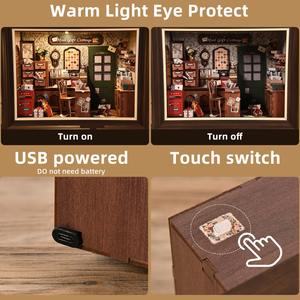 Kit <span class=keywords><strong>de</strong></span> construction <span class=keywords><strong>de</strong></span> maison miniature 3D en bois DIY Mail Gift Hut Book Nook, décoration d'intérieur, puzzle avec cadre photo et lumière - Product Image 3