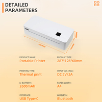 Imprimante thermique portable A4 YHDAA Smart Design YHD-2103, 300 dpi, compatible avec les téléphones Android, en stock