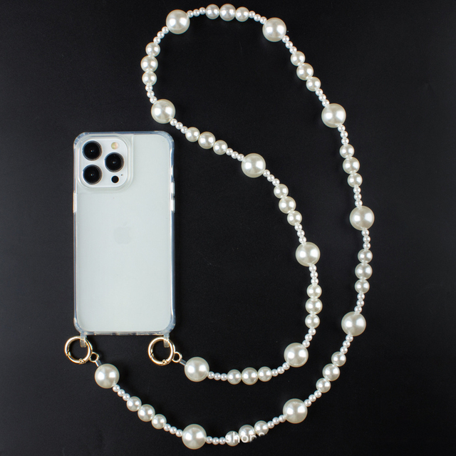 Luxury Pearl Mobile Phone Chain Floret Pendant Beaded Charm Keychain Phone Case Wrist Strap Fit for All Smart Phone