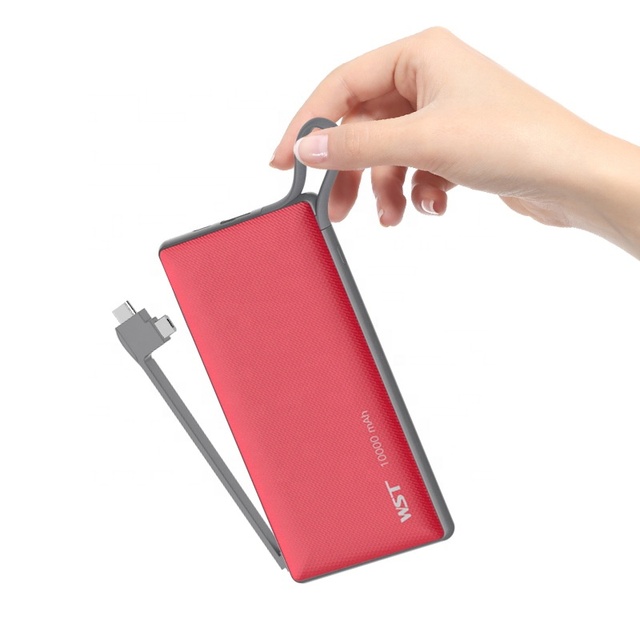 Portable High Quality Backup Power Supply 10000mah Power Bank with Built in Type C Micro USB Cable