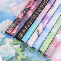 Kertas Pembungkus Bunga Motif Lukisan Minyak, Kertas Seni Tebal Multi-Warna untuk Kemasan Buket, Romantis dan Cantik
