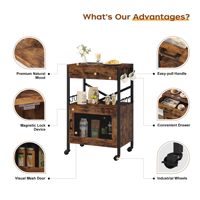 Organisateur de cuisine, chariot de rangement pour micro-ondes, armoire de bar à café avec porte en maille, buffet, table mobile sur roulettes pour la cuisine