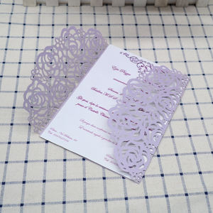 Invitations de mariage personnalisées en papier écologique <span class=keywords><strong>d</strong></span>écoupées au laser en forme de rose creuse 3D, fête prénuptiale, fête prénatale, fiançailles, anniversaire, 15-16e - Product Image 2