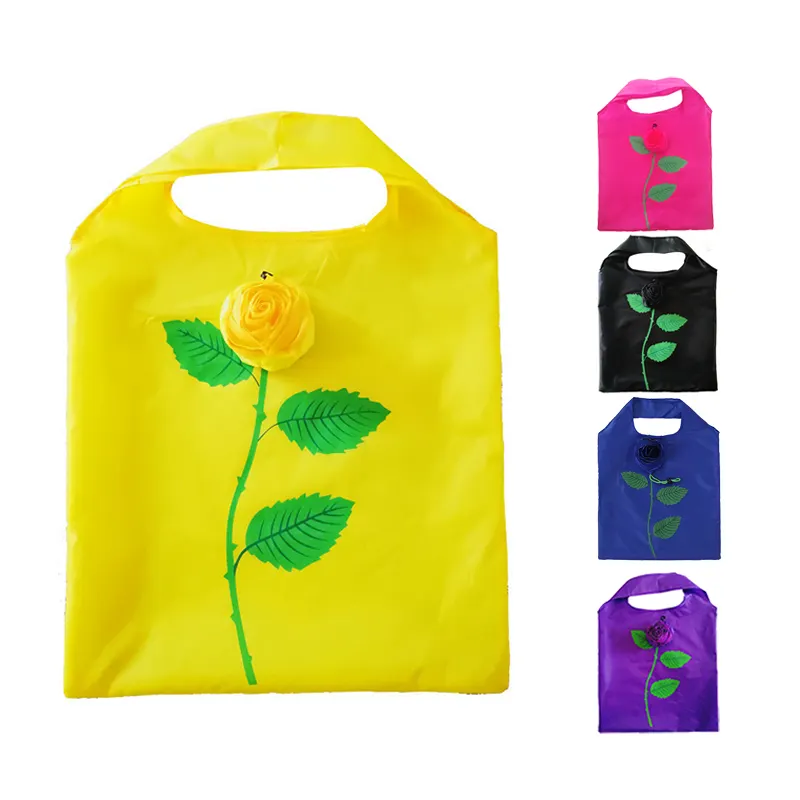 Custom Logo Printable Advertising Eco-friendly Creative Rose Shape 190T Polyester Foldable Shopping Tote Bag