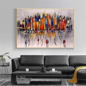 Abstrait coloré bâtiment peinture à l'huile sur toile 100% peint à la main moderne mur Art photos pour salon décoration de la maison - Product Image 5