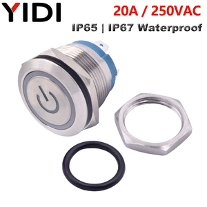 16mm 19mm 22mm 20A 250VAC Interruptor de botón de metal a prueba de agua 2 4 <span class=keywords><strong>6</strong></span> pines Bola plana de enganche momentáneo Botón pulsador LED de cabeza alta - Product Image 4