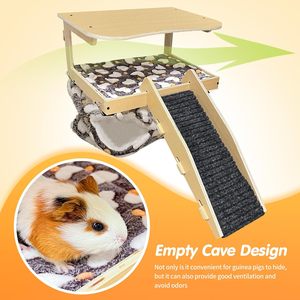 Cachette pour cochon d'Inde en bois naturel, lit amovible pour cochon d'Inde, <span class=keywords><strong>habitat</strong></span> pour petits animaux avec hamac suspendu, escalier et <span class=keywords><strong>coussin</strong></span> - Product Image 6