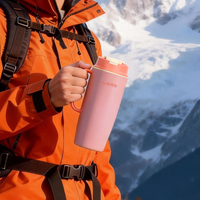 Gobelet isotherme réutilisable avec poignée et paille, en acier inoxydable écologique, tasse à café sous vide