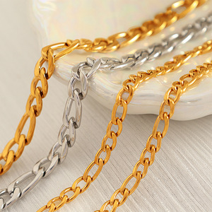 Figaro Cuba Chain <b>Titanium</b> Steel Bracelet Gold Silver Unisex Fashion Jewelry Geometric Design Simple Elegant Style - Product Image 1