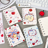 Carnet à spirale A7 motif pomme rouge, 80 feuilles (160 pages) lignées, lot de 4 designs, mémo de poche pour étudiants et cadeaux
