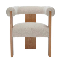 Fauteuil de salle à manger BST moderne en noyer avec dossier cylindrique en bouclette ivoire et assise rembourrée épaisse pour la maison