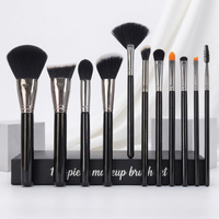 Ensemble de 11 pinceaux de maquillage à marque privée, manche en bois laqué avec virole en aluminium épaissie, pinceaux de maquillage professionnels
