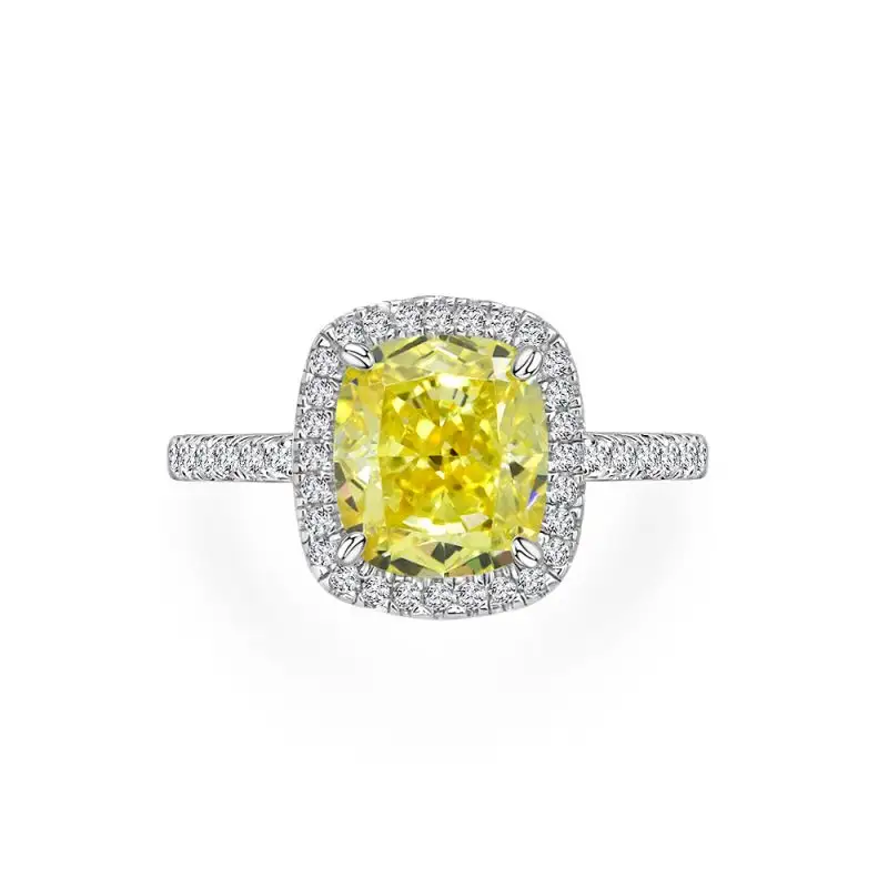 S925 argento Sterling 3ct quadrato giallo taglio ghiaccio 8*9mm anello di diamanti alta moda donna anello di alta gioielleria