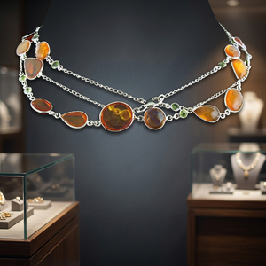 Art Palace Hot Sale Fashion Amber & Peridot Gemstone <b>Silver</b> Necklace - Product Image 3