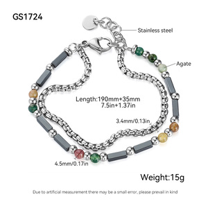 Agate naturelle perlée épissage en acier inoxydable manchette géométrique lien chaîne Bracelet pour hommes Hip <span class=keywords><strong>Hop</strong></span> Bracelet à bascule bijoux cadeau - Product Image 2