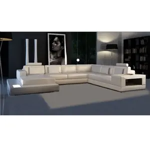 Modern fashion style living room sofa set U shape off white top genuine leather sofa