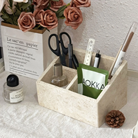 Organisateur de bureau en marbre naturel Calacatta Viola de luxe SAIDKOCC, plateau en pierre multicouche pour stylos, pinceaux de maquillage, bijoux