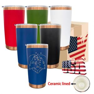 New Style Ceramic Lined Stainless Steel Copper Plated Underneath <b>Macaron</b> 20oz Coffee Travel Tumbler Cups Mugs with Sliding Lids - Product Image 1