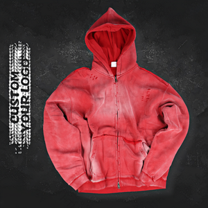 Sudadera con Capucha Extra Grande para Hombre, Diseño 2025, con Logotipo Personalizado, Estilo Desgastado, con Cierre, Lavado Ácido - Product Image 1