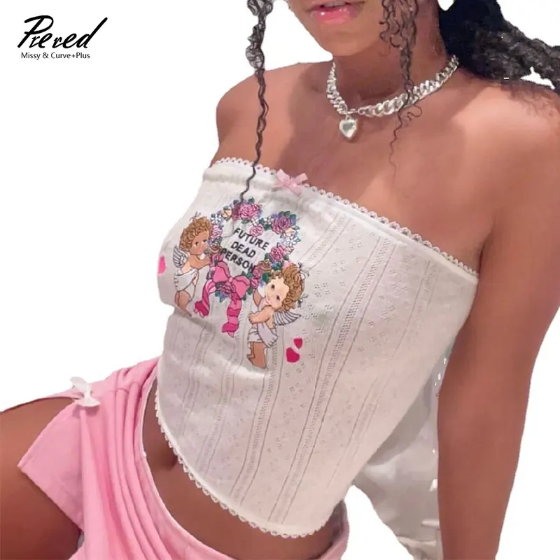 Streetwear sexy lady strapless white tube top custom lace edge crop tube top white tube crop top for women
