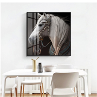 Impression sur toile carrée Portrait de cheval noir et blanc, Décoration murale équestre pour Club, Hôtel, Salon, Bureau de direction