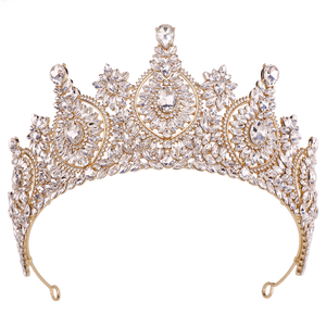 Juego de Accesorios de Novia de Cristal Chapado en Oro al por Mayor, Diadema de Niña de las Flores, Tiara, Corona, Pendientes, Tocado Elegante para Baile de Graduación Especial - Product Image 2