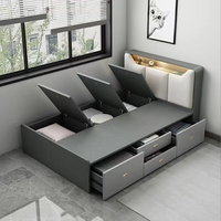 Lits jumeaux modernes simples et doubles en similicuir Stockage fonctionnel Peu encombrant Bois massif contreplaqué Meubles de chambre à coucher Maison Enfants