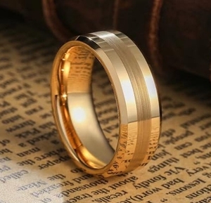 Nhà máy 18K mạ vàng <span class=keywords><strong>PVD</strong></span> chải trung tâm 8mm chải trung tâm vonfram vòng cho nam giới phụ nữ tham gia đám cưới Nhẫn - Product Image 1