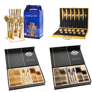 Tùy biến Logo thép không gỉ thiết lập dao kéo vàng dao muỗng nĩa 24 cái Flatware <span class=keywords><strong>Set</strong></span> - Product Image 3