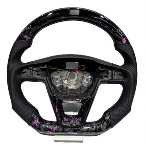 Volante Deportivo LED Personalizado de Fábrica en Fibra de Carbono Forjada Morada con Cuero Negro Perforado y Costuras Rojas, Apto para <span class=keywords><strong>SEAT</strong></span> - Product Image 1