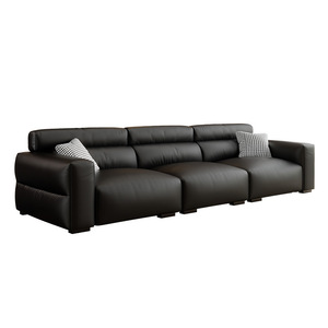 Little Black Bull Genuine Leather Sofa, Modern Down-filled Black Leather Couch for Small Living Room - Product Image 5