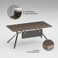 Escritorio de Oficina Moderno con Patas Metálicas Inclinadas, MDF E1 con Pintura a Base de Agua, Mesa para Gerente con Hub de Alimentación, Muebles Minimalistas