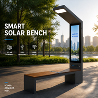 Banc solaire intelligent sur pied pour extérieur avec auvent cantilever simple et écran publicitaire numérique LCD vertical