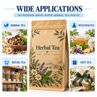 Sachet personnalisé en papier kraft sans fenêtre pour tisanes, scellé sur huit côtés avec fermeture éclair, pour la vente au détail et en gros