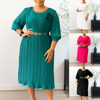 Robes d'été 2026 en mousseline respirante pour femmes, décontractées, manches 3/4, col rond, plissées, élégantes, style africain, avec ceinture