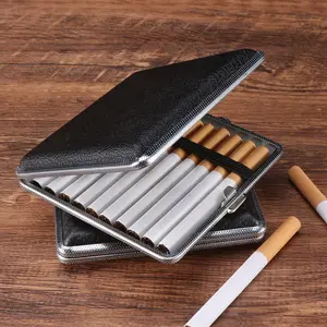 Square Shape 20pc Capacity Anti-Pressure Metal Cigarette Case PU Leather Surface Smoking Box