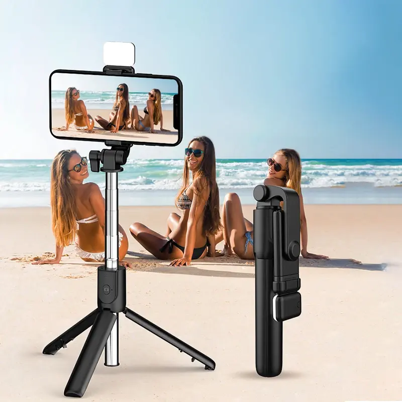 Custom R1 R1S rotante regolabile Selfie Stick Mobile 3 in 1 treppiede supporto intelligente con luce di riempimento a Led telecomando per telefono