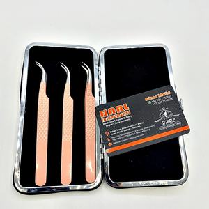 Pince à épiler pour extensions de cils en gros, couleur pêche, forme incurvée, volume, marque privée, pointe en fibre - Product Image 1