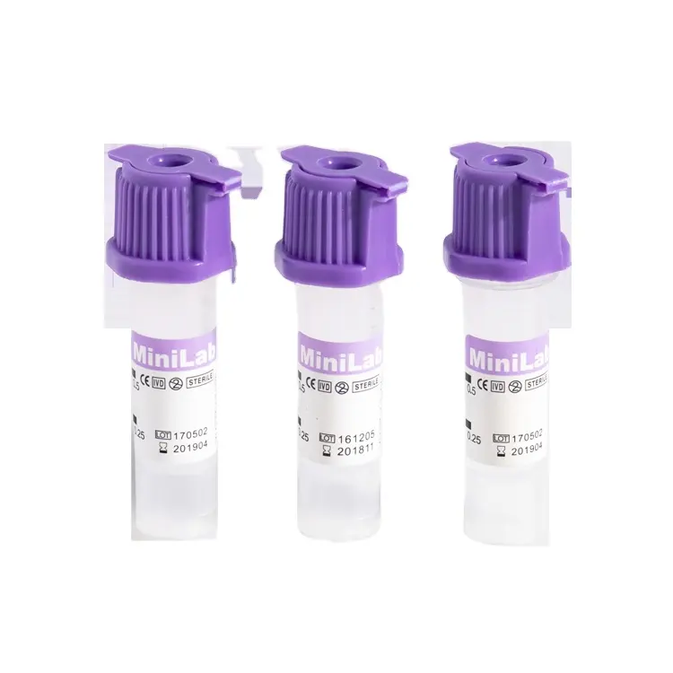 0.5ml Micro K2 Edta Lithium Heparin Micro Medical Blood Sample Collection Capillary Tubes With Purple Screw Lid