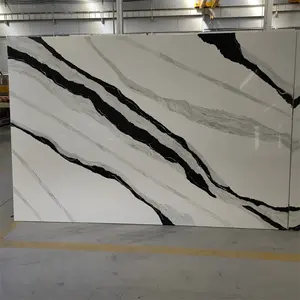 Artificial Black Calacatta Panda Quartz Slab Stone For Kitchen Decoration Background Countertop Use