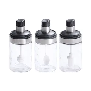 Garrafa de condimentos de cozinha, acessórios multifuncionais garrafa de tempero com colher, pote de tempero borosilicato