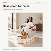 Fauteuil de pédicure avec bassin doré, dossier souple, plateaux latéraux et base lumineuse pour salon de manucure, mobilier OEM ODM en gros