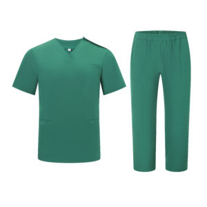 Unisex Green Scrub Set V-Neck <b>Top</b> With Pockets And Elastic Waist Pants For Hospital Use Cotton Polyester Woven Fabric - Product Image 1