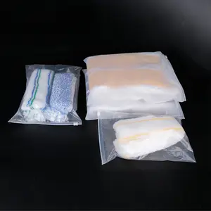 Tas kemasan garmen bening Ziplock cetak Logo kustom dengan ritsleting pakaian kain kaus kaki pakaian LDPE PVC tas plastik