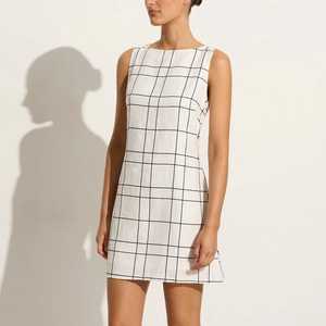 Minivestido de lino puro 100% personalizado al por mayor para mujer, cinturón de verano, cuello redondo, informal, suelto, sin mangas, ecológico, barato - Product Image 6