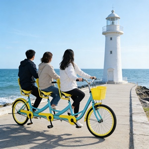 Vélo électrique familial tandem <span class=keywords><strong>trois</strong></span> places durable pour loisirs en extérieur, balades en parc, location en ville - Product Image 2