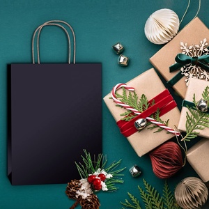 Borsa per la spesa in carta kraft nera con manico rinforzato ecologico riciclabile e fondo resistente, personalizzabile con logo - Product Image 6