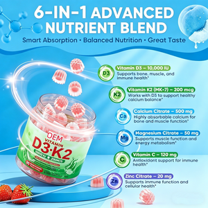 Gomitas de Vitamina D3 K2 OEM con Calcio, K2, <span class=keywords><strong>Magnesio</strong></span>, Vitamina C <span class=keywords><strong>y</strong></span> <span class=keywords><strong>Zinc</strong></span> <span class=keywords><strong>para</strong></span> una Absorción Superior, Veganas - Product Image 5