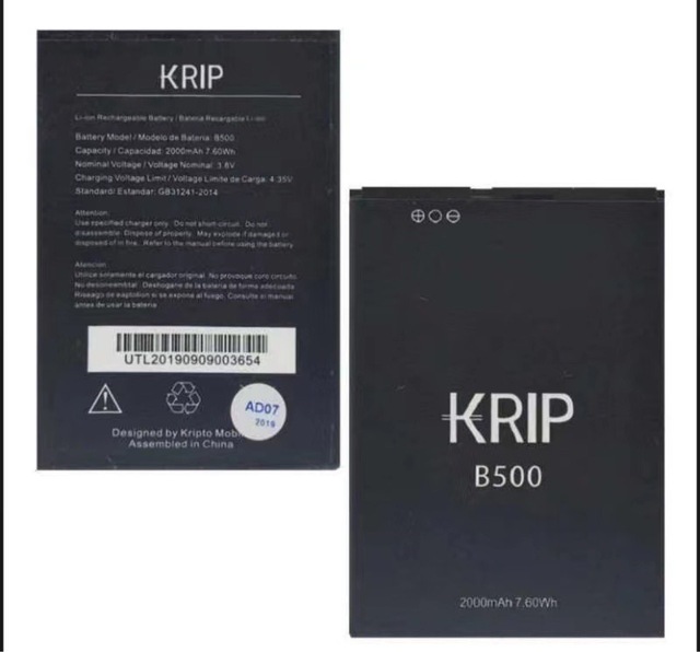 3.7V 2000mAh 7.6Wh Mobile Phone Replacement Battery for Krip B500 K4 K5 K6 K7