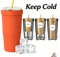 Moioco Gobelet isotherme en acier inoxydable de 30 oz, couleur orange, pour enfants, tasse de voyage réutilisable avec paille pour boissons glacées